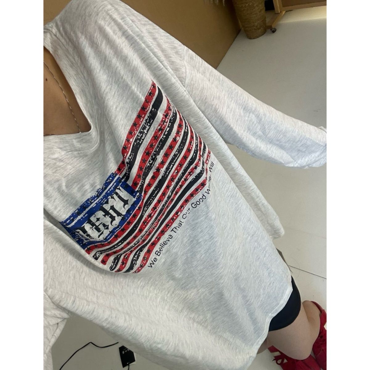 Amerikanisches Retro Langarmshirt Mit Buchstaben Für Damen_voghion.com