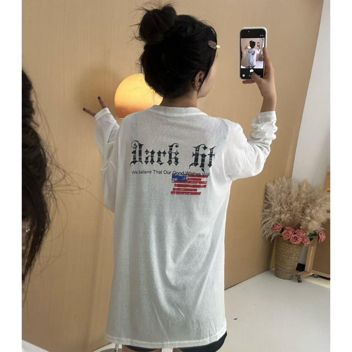 Amerikanisches Retro Langarmshirt Mit Buchstaben Für Damen_voghion.com