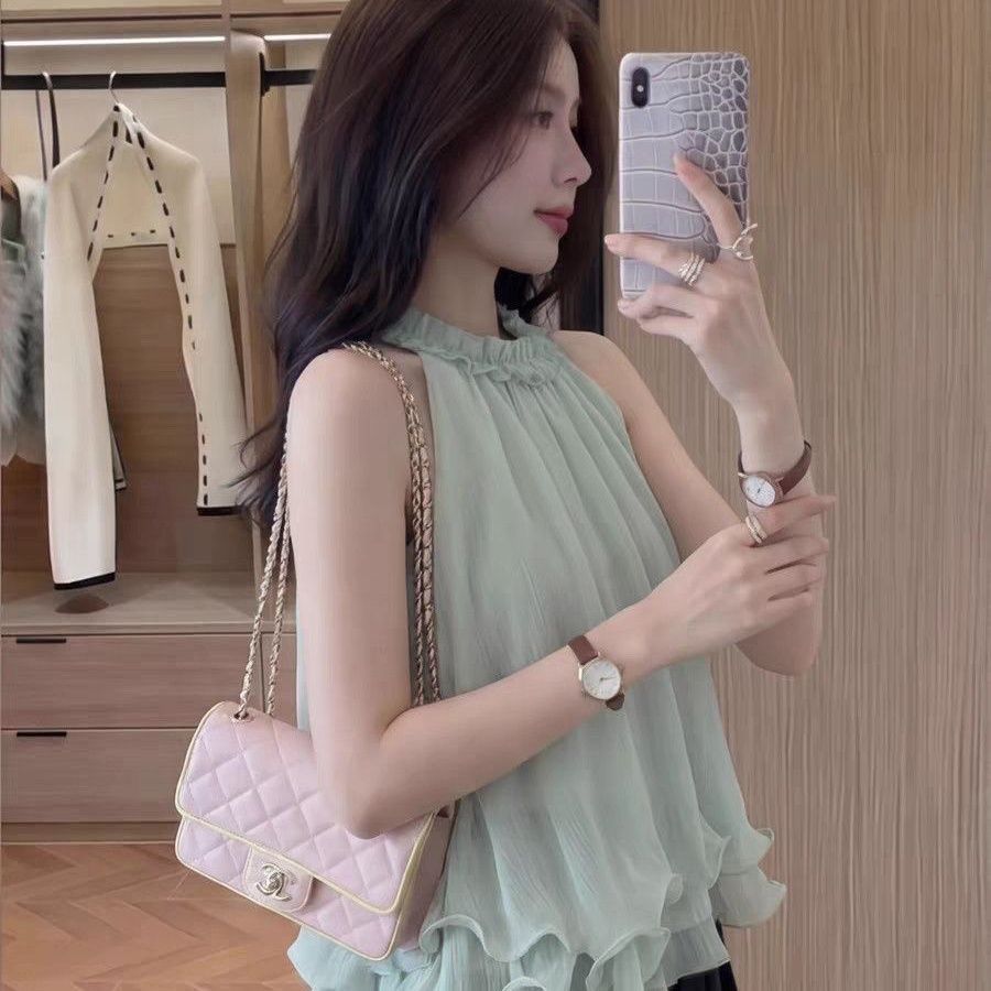 百搭夏季甜美立体花朵挂脖背心女温柔设计感气质显瘦蓬蓬无袖上衣 图片 2