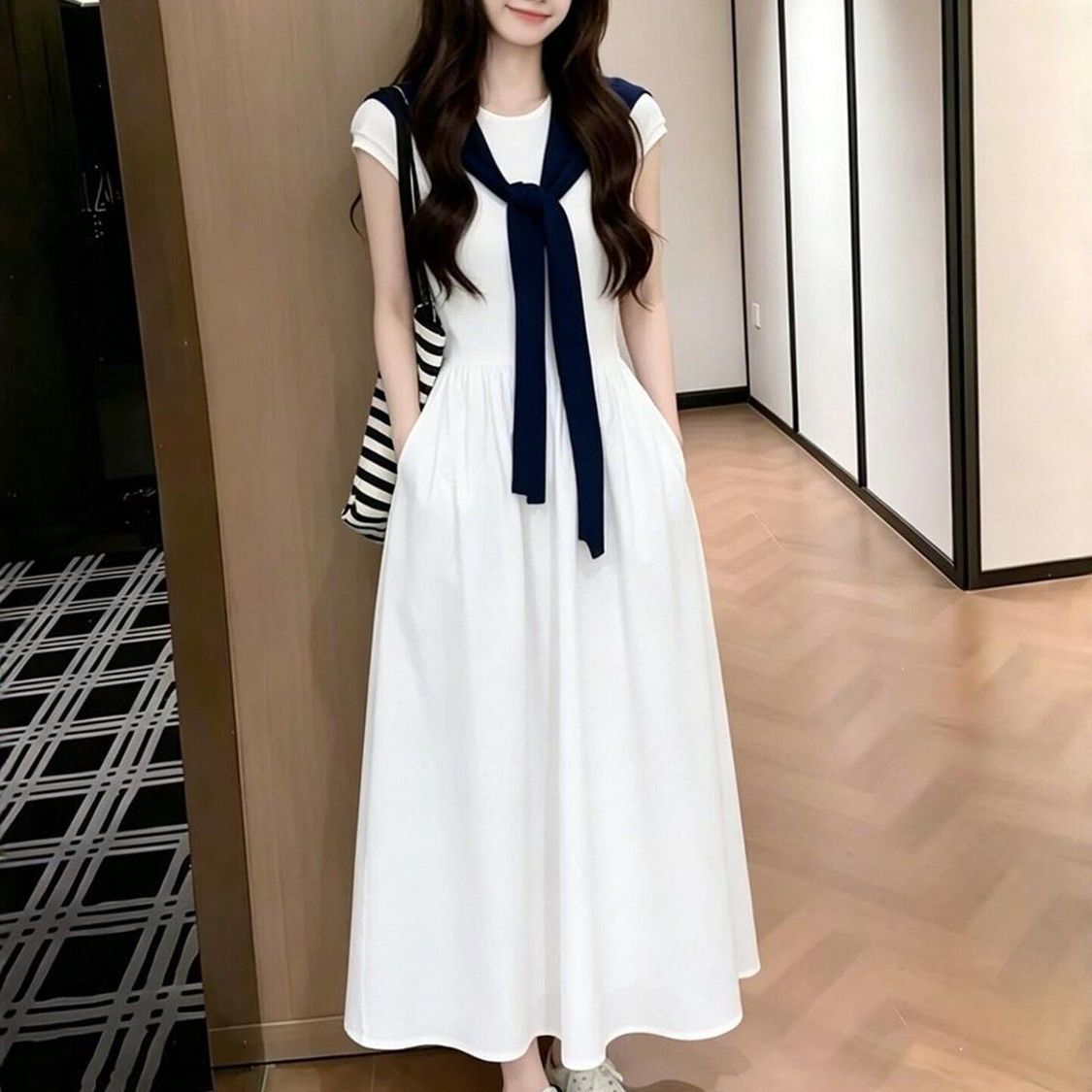 【预售15天】白月光披肩连衣裙子高级感收腰显瘦小众初恋夏季穿搭法式气质长裙