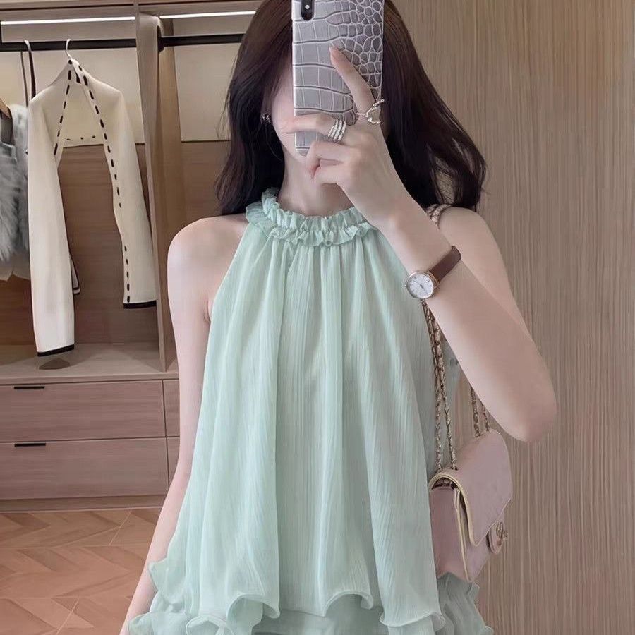 百搭夏季甜美立体花朵挂脖背心女温柔设计感气质显瘦蓬蓬无袖上衣 图片 5