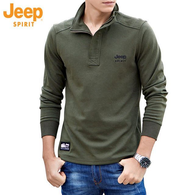 【清仓】正吉普Jeep男士长袖T恤spirit卫衣半拉链刺绣立领POLO衫