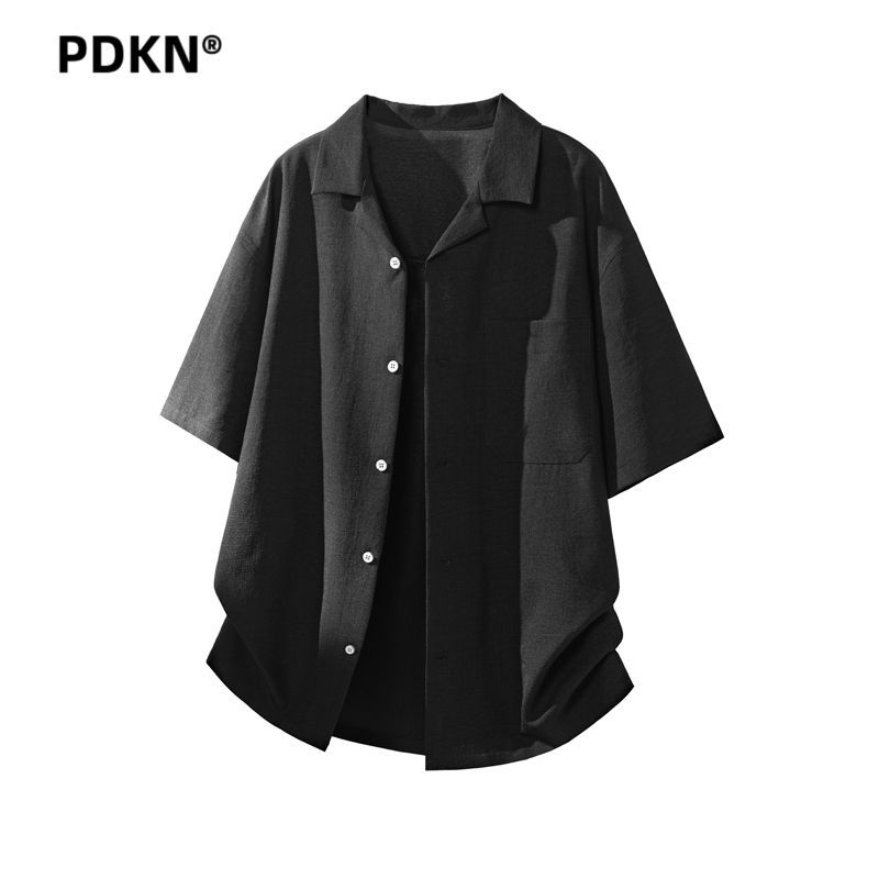 PDKN潮牌 港风简约纯色翻领短袖衬衫男2026夏季新款中性休闲衬衣5天内发货