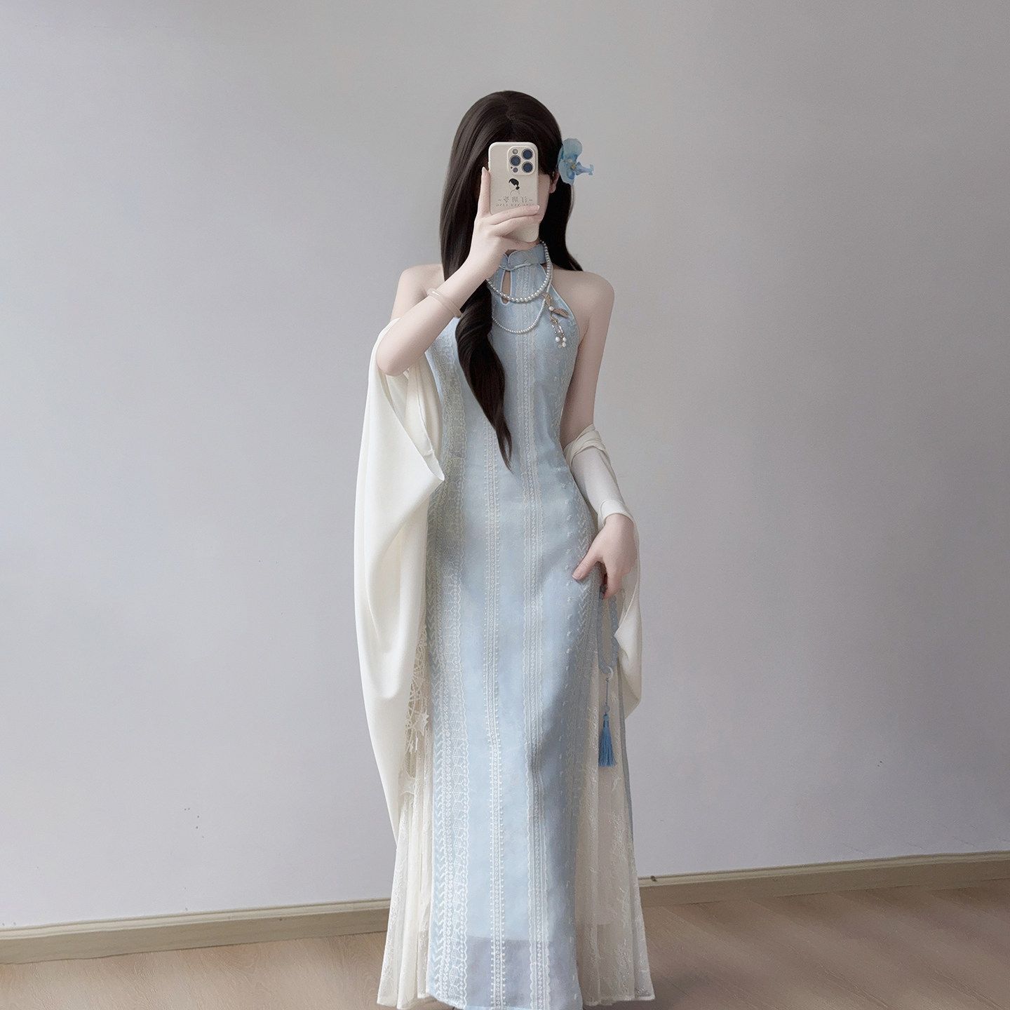 【预售15天】MOOUNCUNS/莫纯2026新款蓝色清冷感修身气质新中式少女国风连衣裙