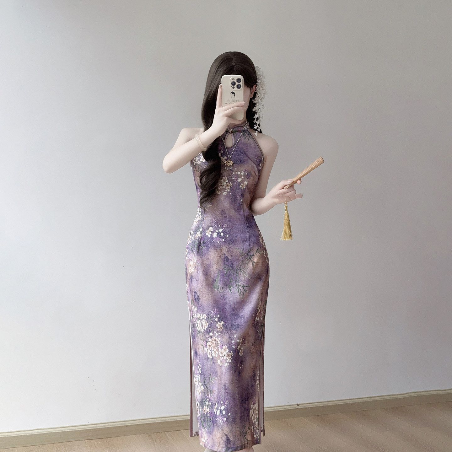 【预售15天】MOOUNCUNS/莫纯2026新款紫色女新中式气质高端修身国风连衣裙挂脖
