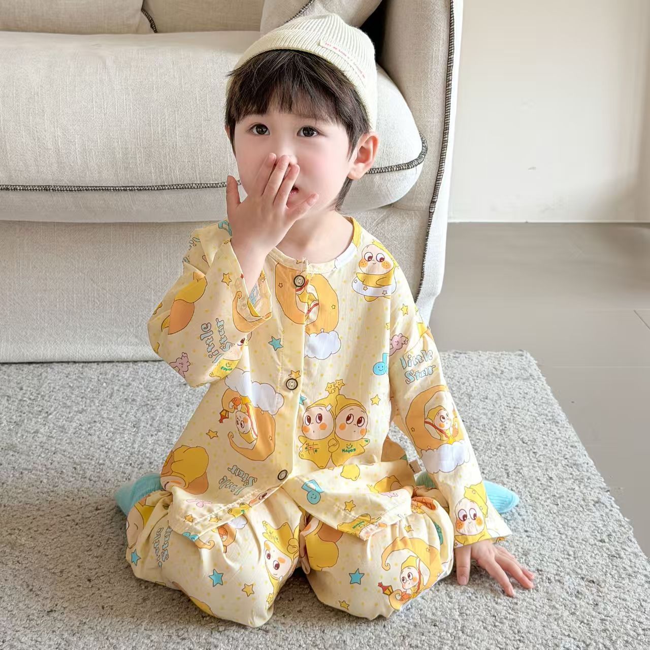 儿童棉绸夏季睡衣春季新款小孩薄款绵绸空调服轻薄大孩家居服套装