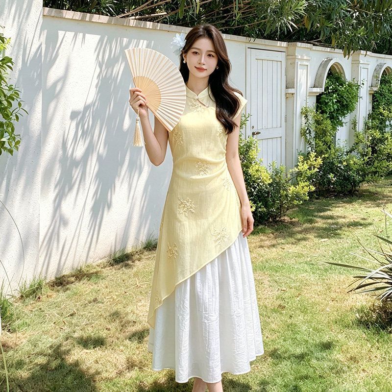 【预售15天】新中式改良旗袍连衣裙女夏季高级感气质温柔风小飞袖收腰显瘦长裙
