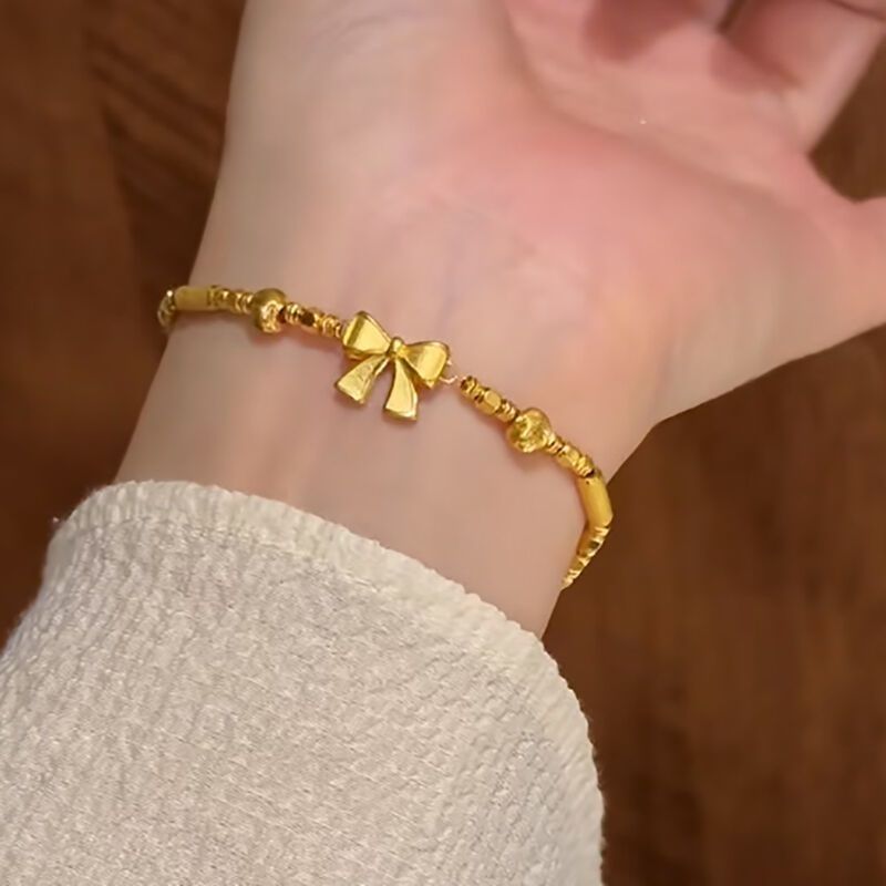 Vietnamese Gold Plated Princess Style Bow Bracelet Brushed Finish_voghion.com