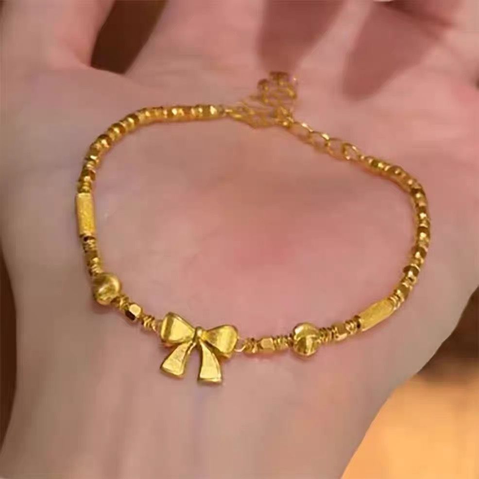 Vietnamese Gold Plated Princess Style Bow Bracelet Brushed Finish_voghion.com
