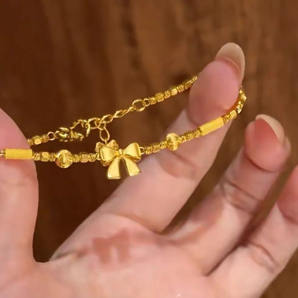 Vietnamese Gold Plated Princess Style Bow Bracelet Brushed Finish_voghion.com