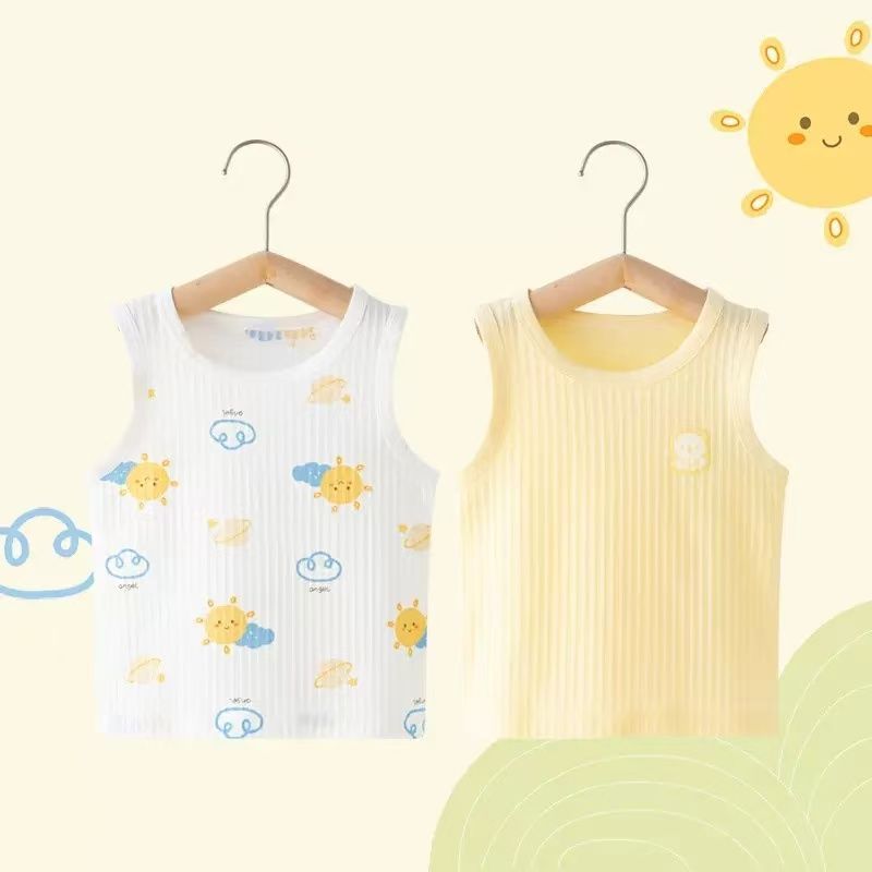 儿童纯棉背心可爱太阳云朵图案夏季薄款上衣背心男女童宝宝百搭