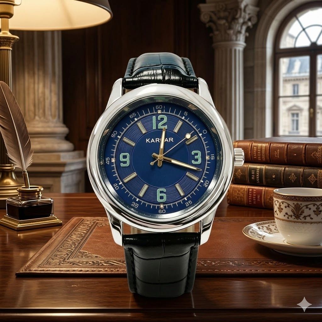 Orologio al quarzo uomo quadrante blu impermeabile ed elegante_voghion.com