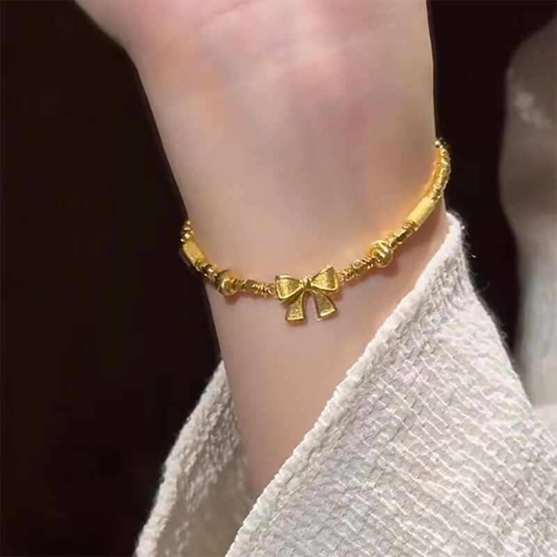 Vietnamese Gold Plated Princess Style Bow Bracelet Brushed Finish_voghion.com