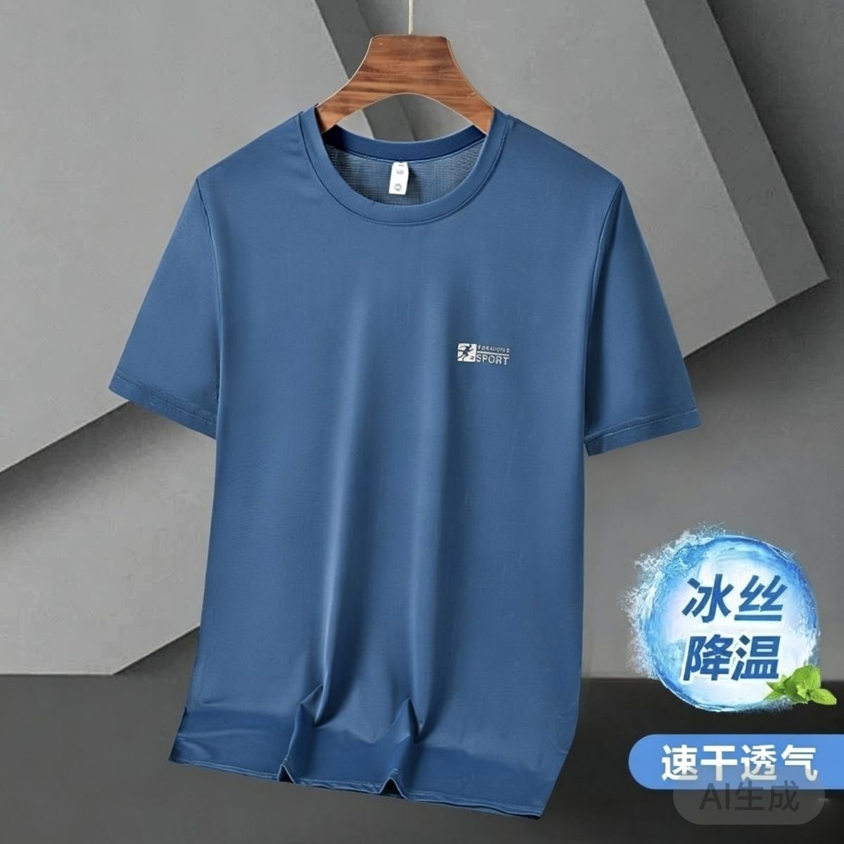 干活穿男士冰丝爸爸短袖薄款圆领宽松透气速干运动半袖休闲T恤