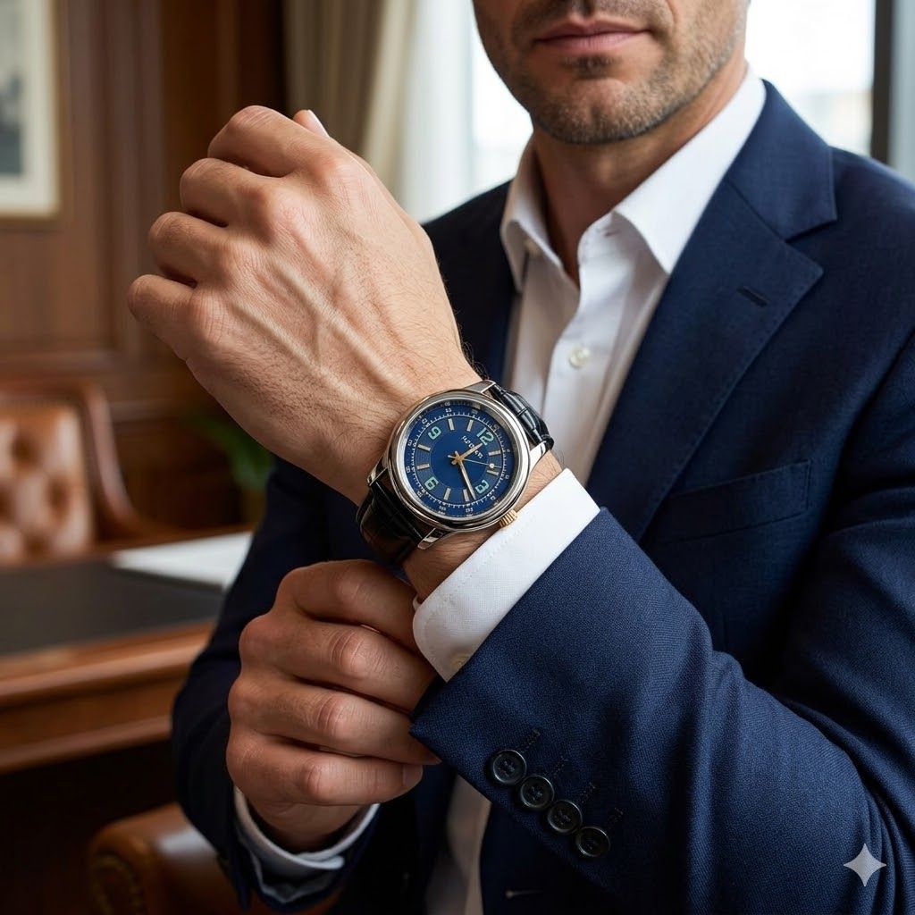 Orologio al quarzo uomo quadrante blu impermeabile ed elegante_voghion.com