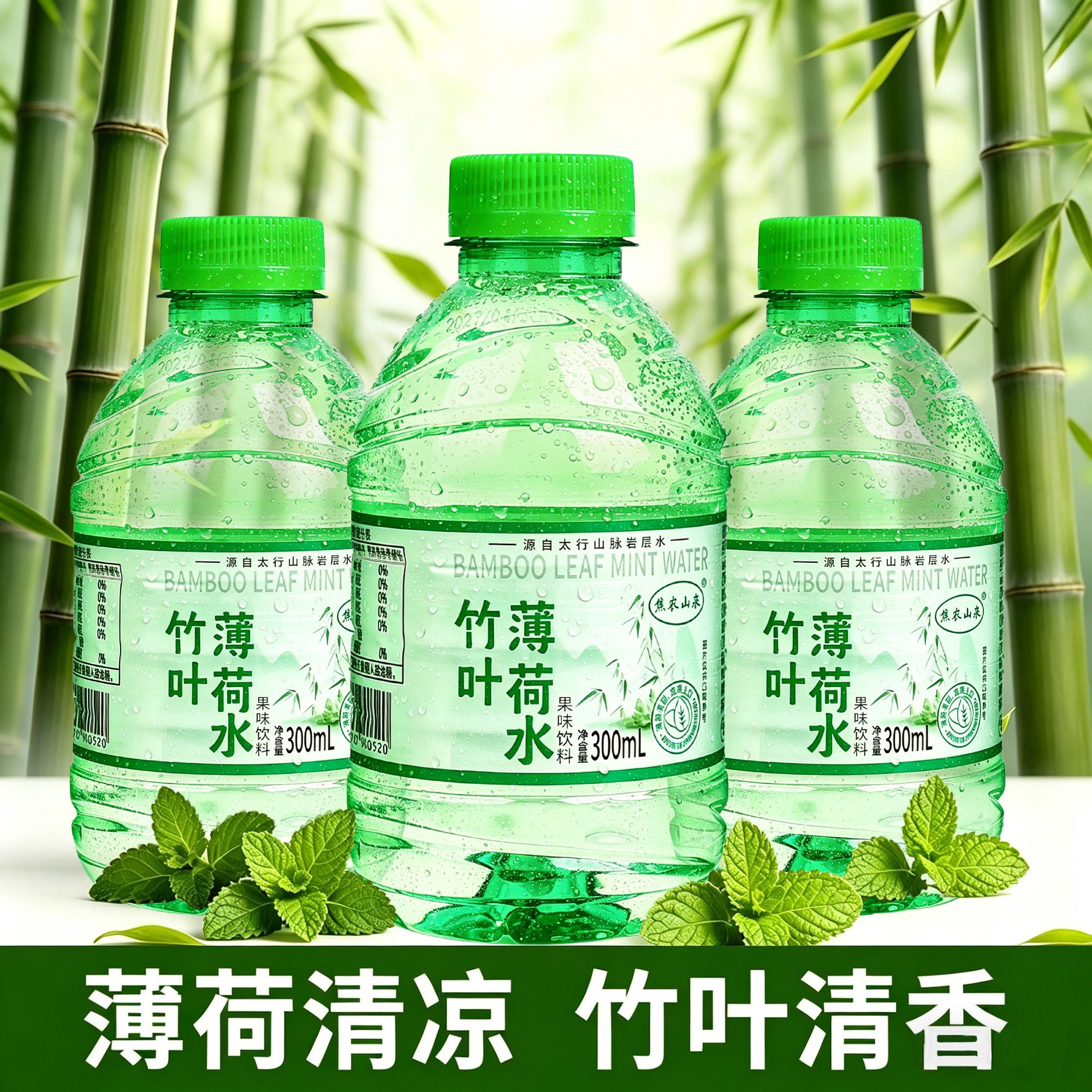 焦农山泉竹叶薄荷水（缠标）300ML*6瓶