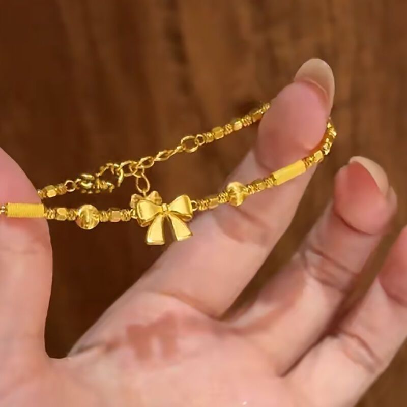 Vietnamese Gold Plated Princess Style Bow Bracelet Brushed Finish_voghion.com