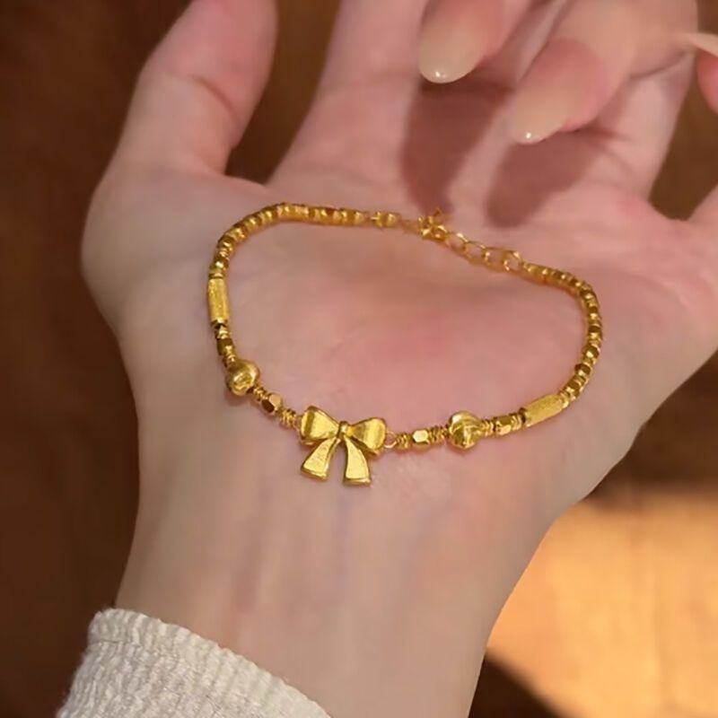 Vietnamese Gold Plated Princess Style Bow Bracelet Brushed Finish_voghion.com
