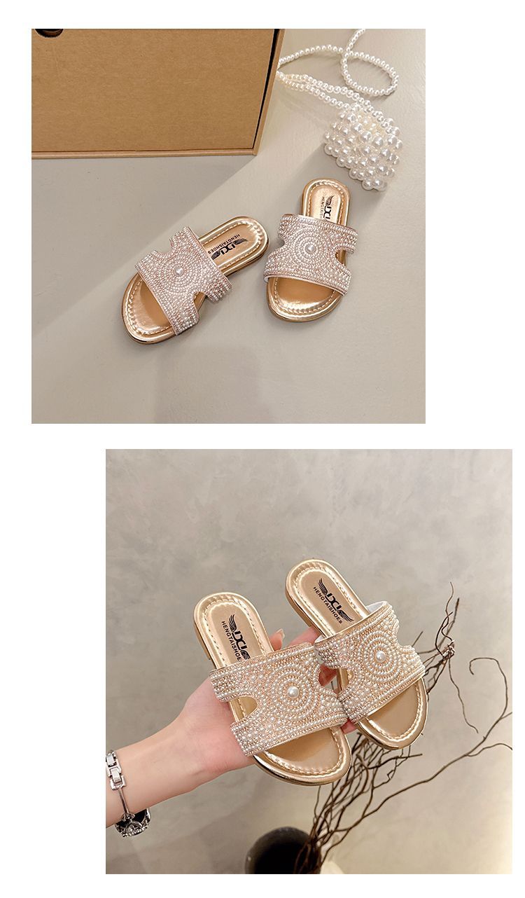2026 Casual Summer New Style Girls' Korean Version Rhinestone Slippers, Non-Slip Princess Outdoor Fashion French Trendy_voghion.com