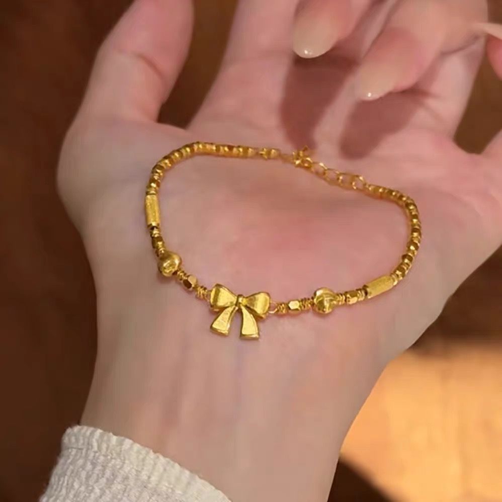 Vietnamese Gold Plated Princess Style Bow Bracelet Brushed Finish_voghion.com