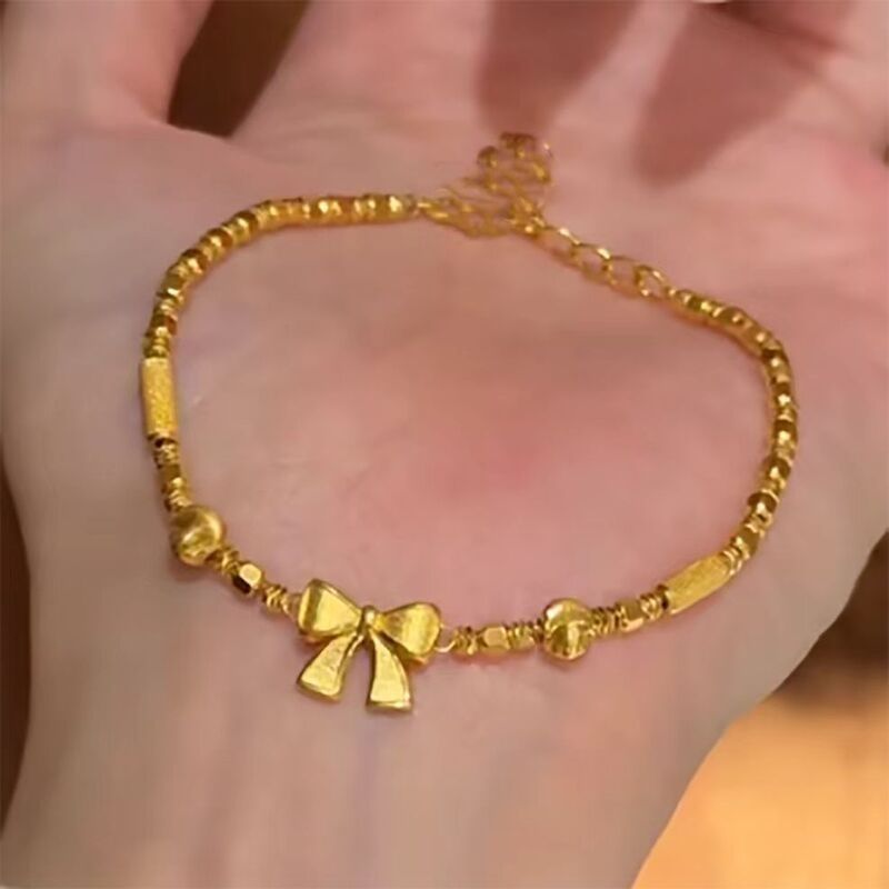 Vietnamese Gold Plated Princess Style Bow Bracelet Brushed Finish_voghion.com