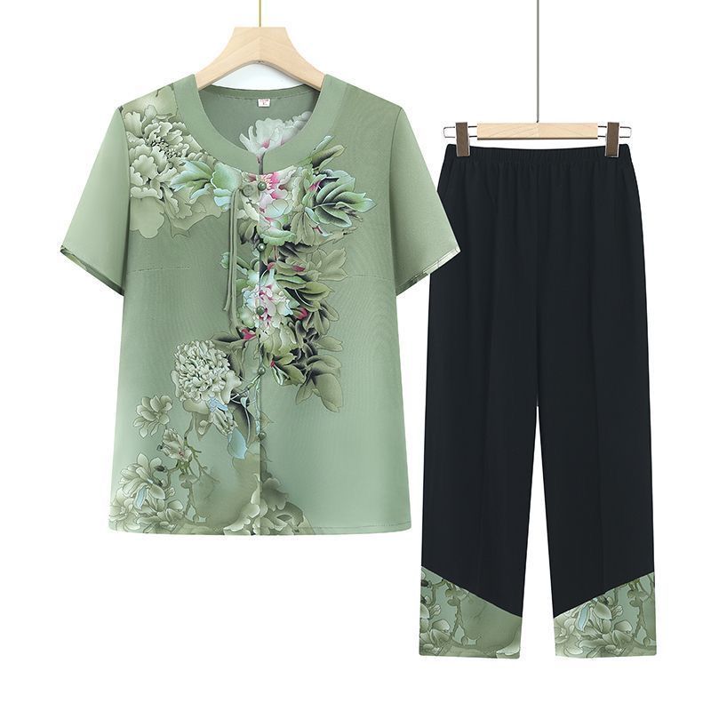 中老年人夏装奶奶套装妈妈夏季短袖衣服老太太两件套