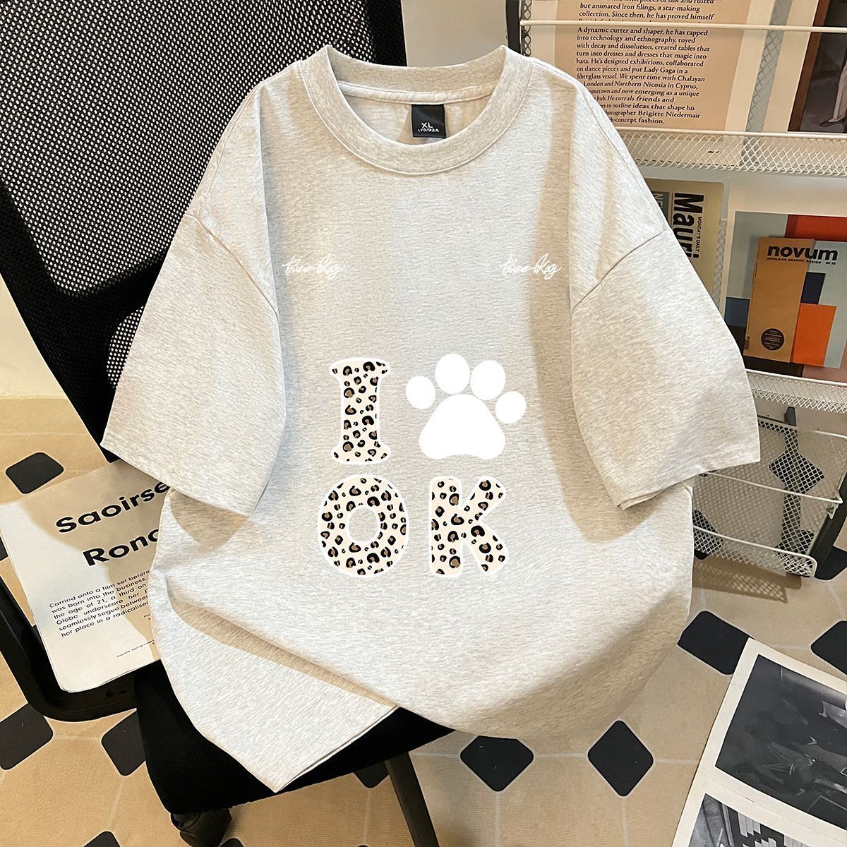 T-shirt unisexe en coton à motif léopard pour le quotidien_voghion.com