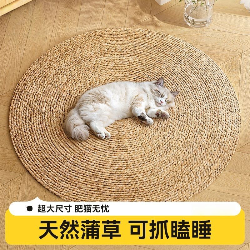 天然猫咪玩具地垫抓板猫爪蒲草圆形贴墙棉绳麻绳草编编织藤编耐磨