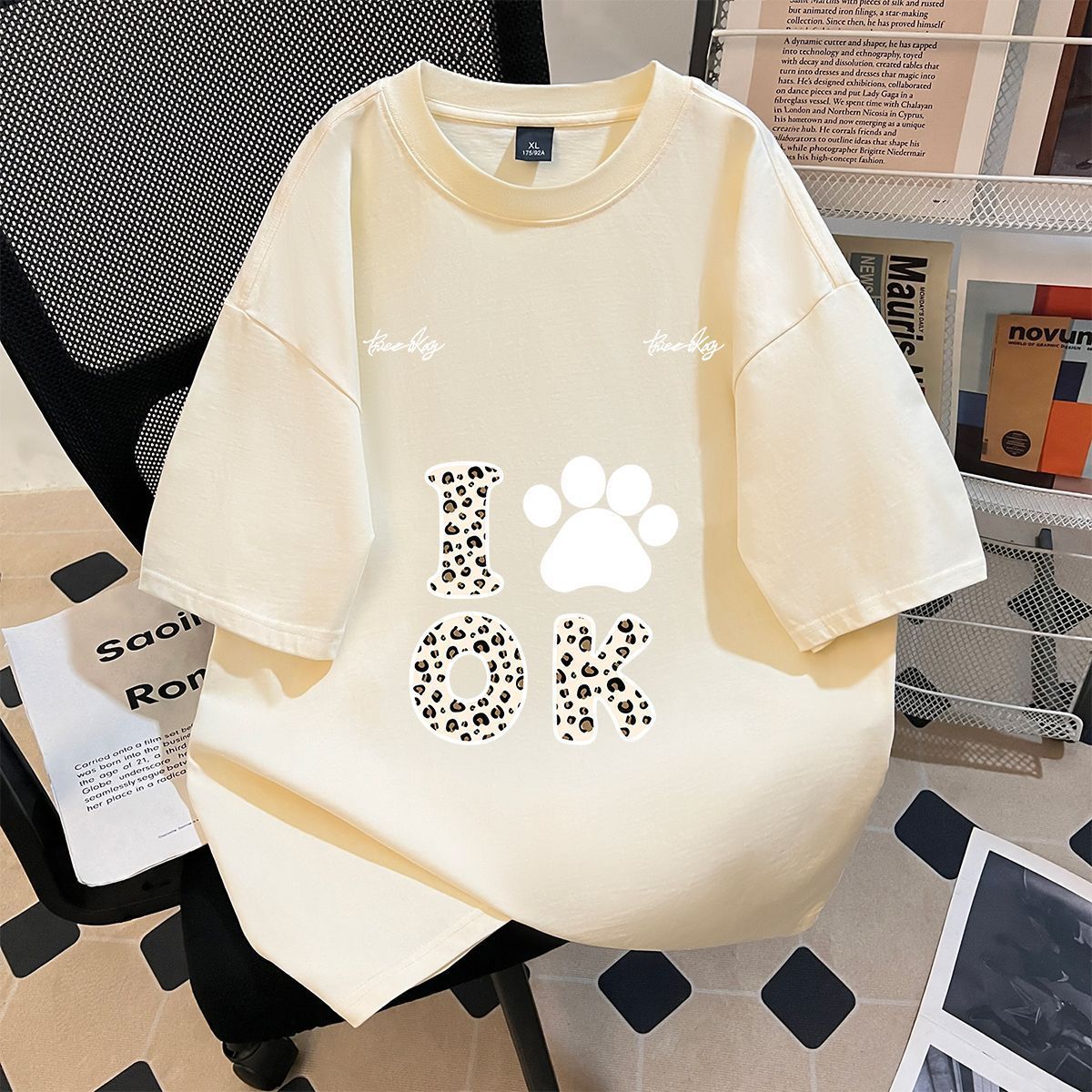 T-shirt unisexe en coton à motif léopard pour le quotidien_voghion.com