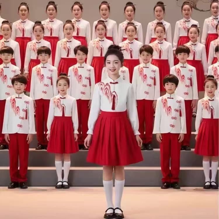 六一儿童朗诵合唱演出服中小学生演讲比赛国风红色歌爱国诗歌万疆