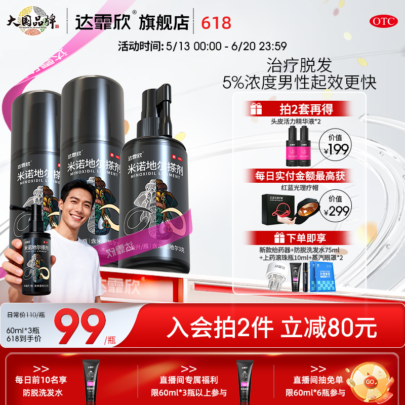 达霏欣 米诺地尔搽剂 60ml*1瓶/盒 达霏欣米诺地尔搽剂60ml疗程装治疗发际线后移脂溢性脱发男女分治 图片 3
