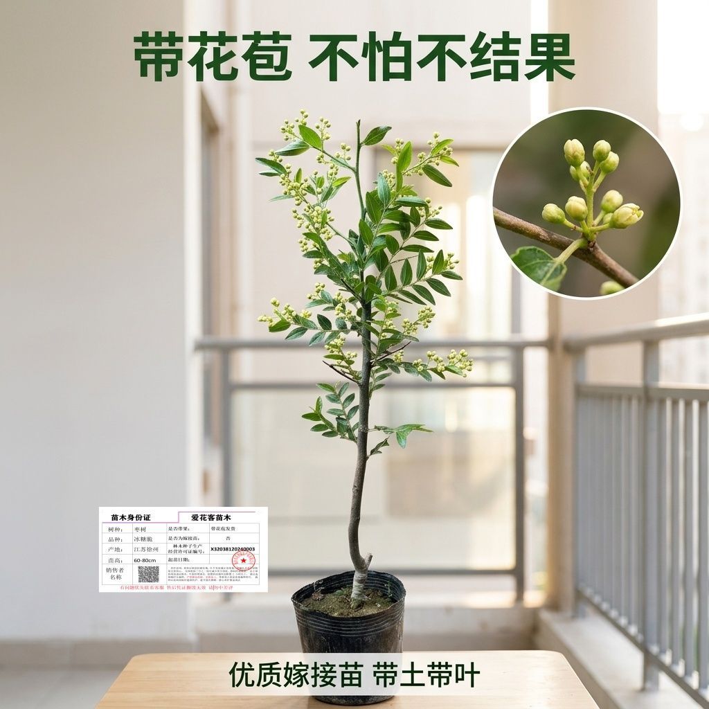 带苗木证正宗冰糖脆枣原盆原土带叶发货盆栽地栽特大枣树苗