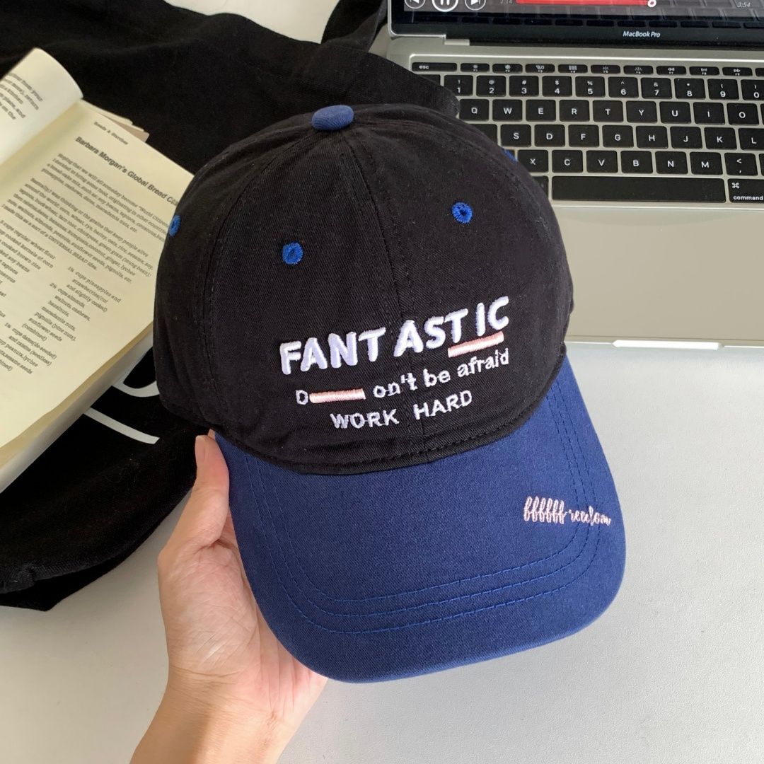 Baseballkappe für Damen im koreanischen Stil mit farblich abgesetztem Schriftzug, breitkrempige Sommerkappe, die das Gesicht schmaler wirken lässt, Entenschnabelkappe_voghion.com