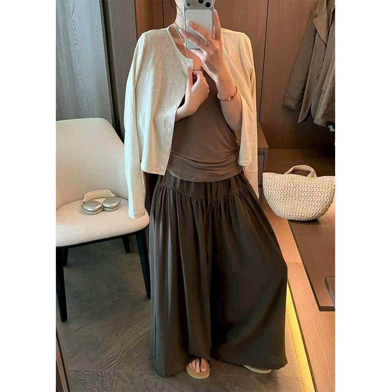 防晒开衫吊带阔腿裤三件套女2026夏款时尚气质温柔风显瘦休闲套装 图片 3