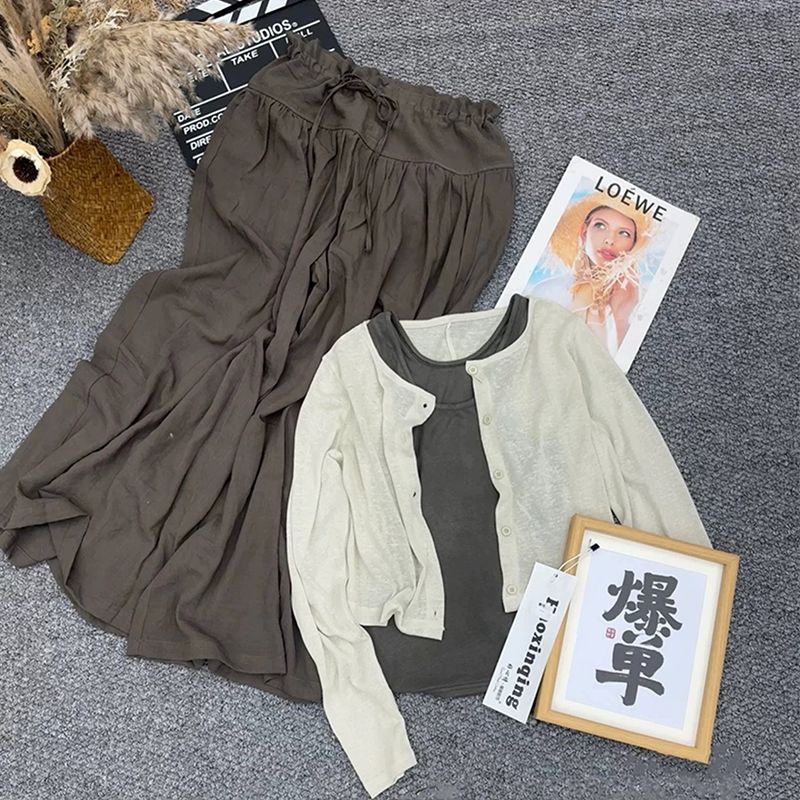 防晒开衫吊带阔腿裤三件套女2026夏款时尚气质温柔风显瘦休闲套装 图片 8