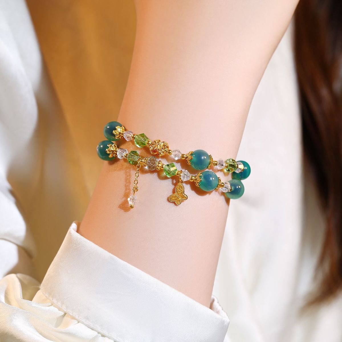 Green Crystal Beaded Bracelet detail image 7