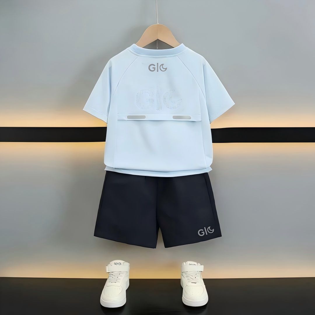 Collection été 2026 pour enfants : Ensemble deux pièces sport respirant en soie glacée (T-shirt et short) pour filles et enfants plus âgés_voghion.com