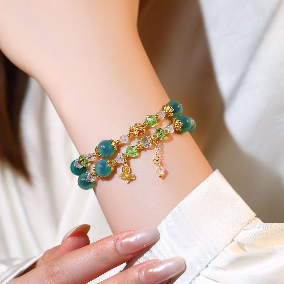 Green Crystal Beaded Bracelet detail image 17