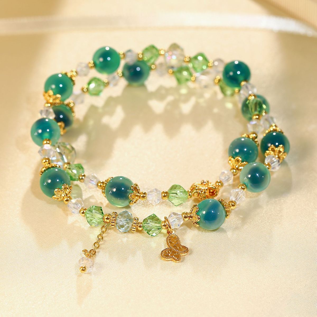 Green Crystal Beaded Bracelet detail image 9