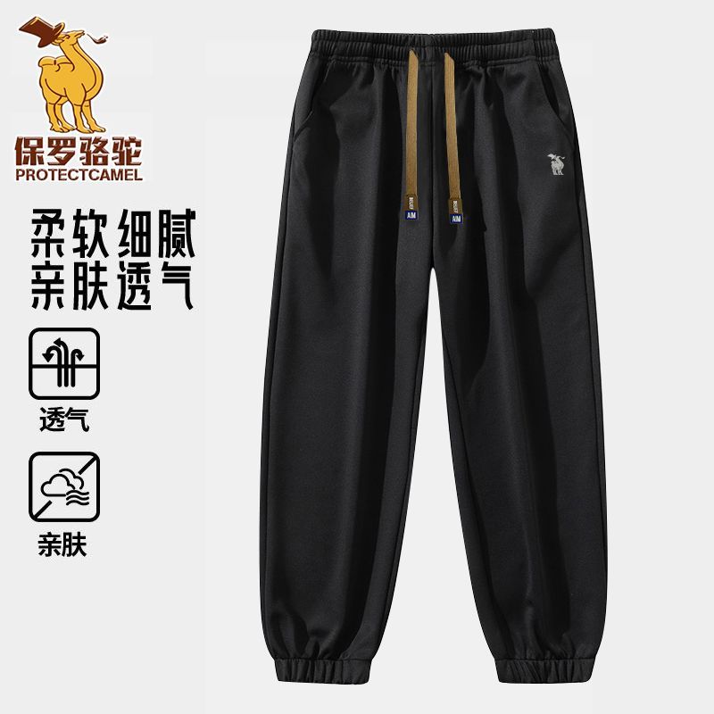 保罗骆驼束脚裤男夏季薄款时尚百搭宽松阔腿裤透气潮流直筒卫裤男