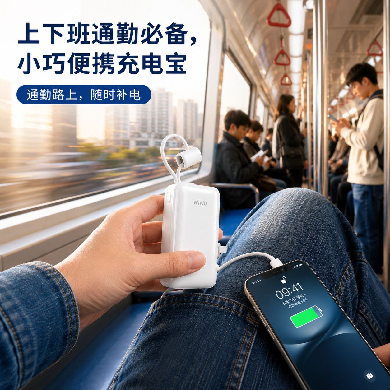 wiwu三合一充电宝小方糖3c认证自带插头快充双线适配苹果17iPhone