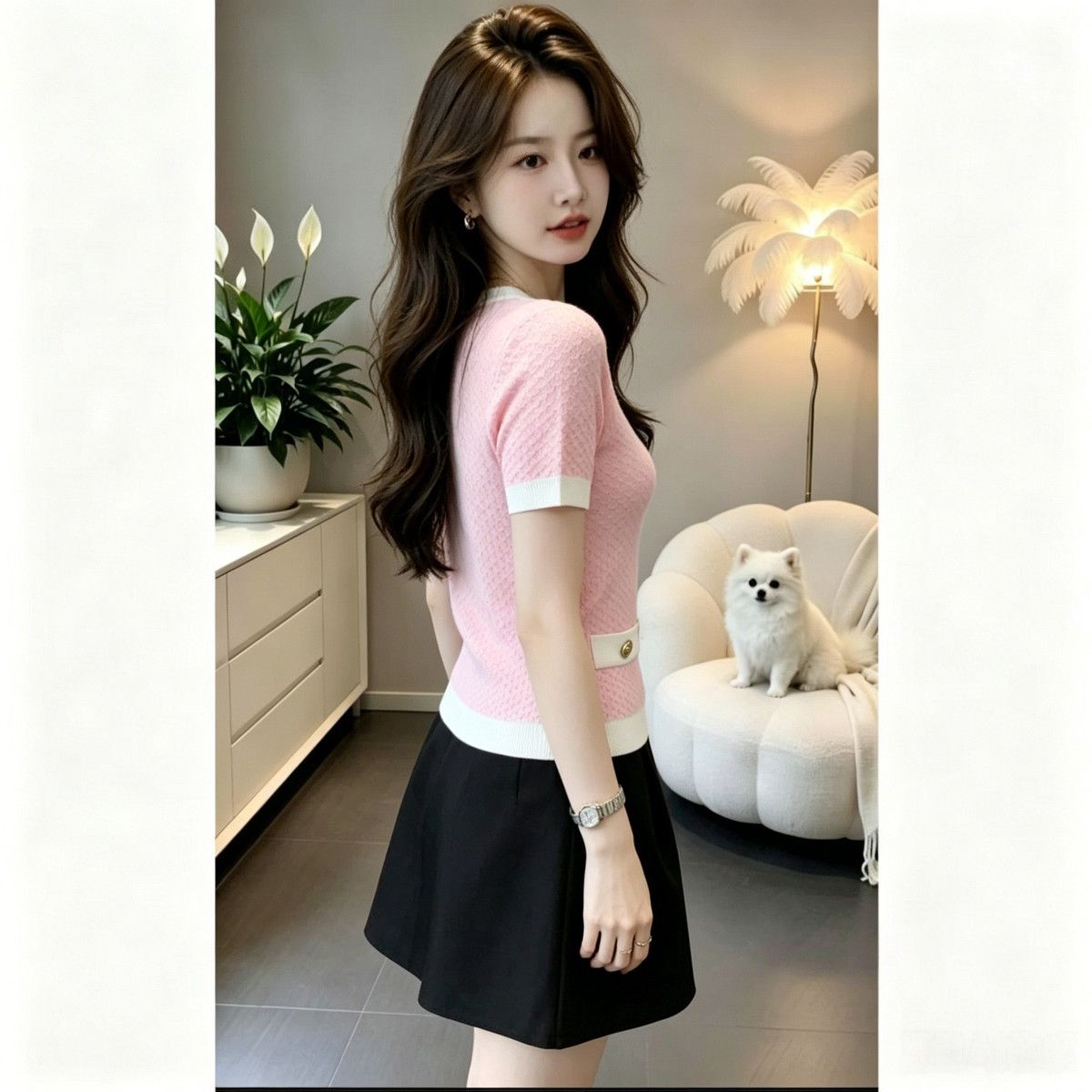 Casual Knit Shirt Women, 2026 Summer New French Style Color-Block Round-Neck Short-Sleeve Top For Women_ecoleips.com