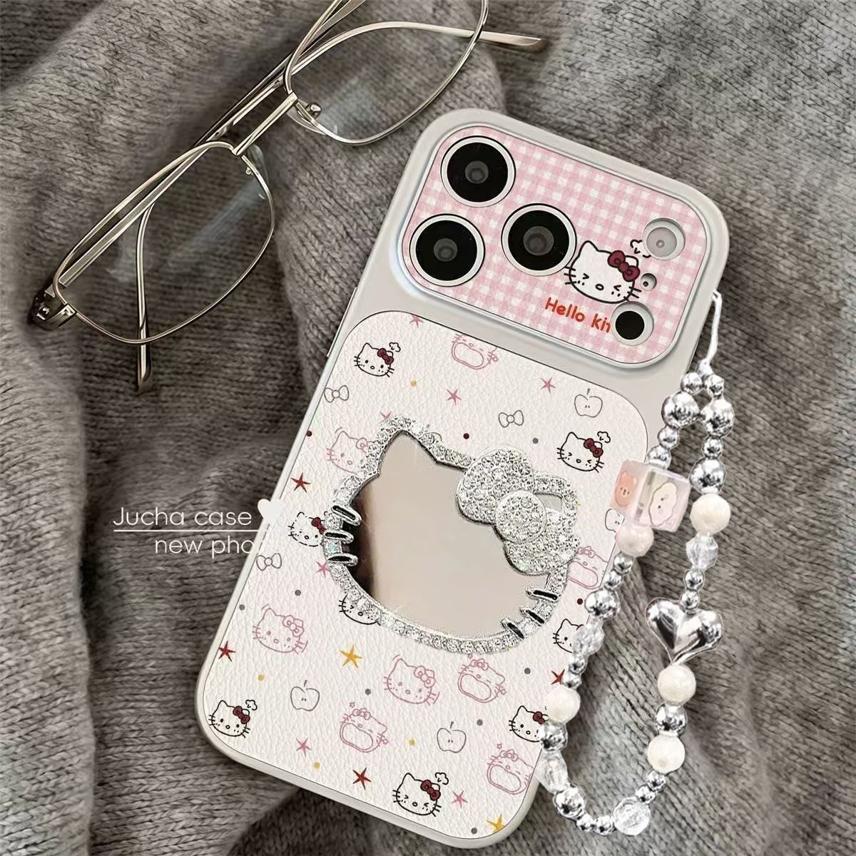 苹果KT猫适用苹果17promax手机壳小羊皮iPhone16软15挂绳14/13/12