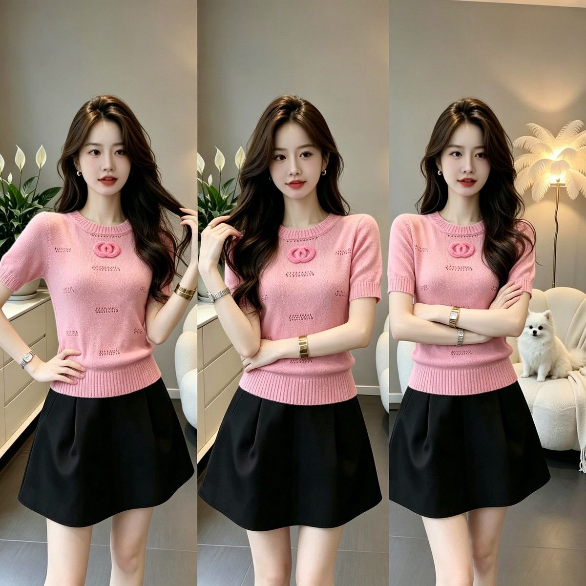 Fashionable And Versatile With A French-style Pink Short Sleeve, 2026 Summer High-end Embroidered Round-neck Top_ecoleips.com