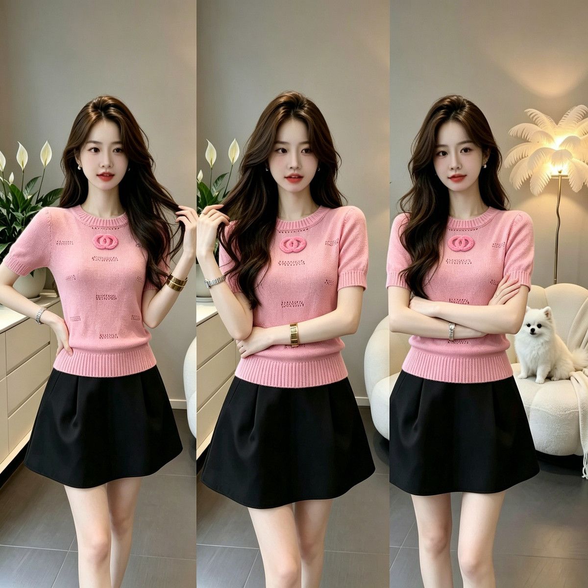 Fashionable And Versatile With A French-style Pink Short Sleeve, 2026 Summer High-end Embroidered Round-neck Top_ecoleips.com