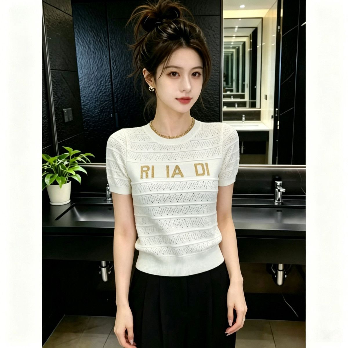 Korean-style Hollow-out Knitted Short-sleeve T-shirt For Women, 2026 Spring-summer New Model, Breathable, Regular_ecoleips.com