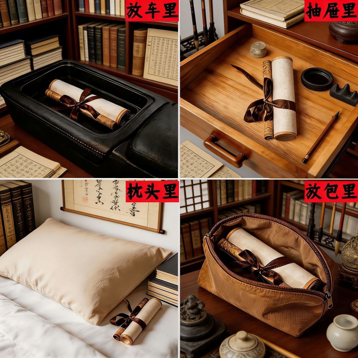延福师傅朱砂纯手绘道系书法手卷卷轴定制客厅书房卧室玄关挂件 detail 6