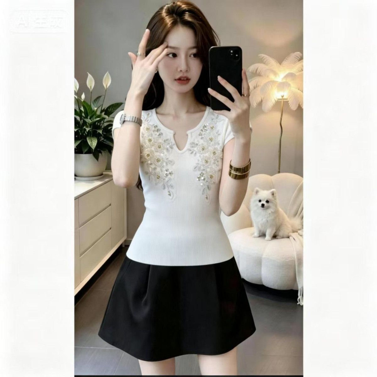 Elegant Beaded Knit Women, 2026 Summer New Dopamine Casual Slim-fit Short-sleeve Top For Women_ecoleips.com