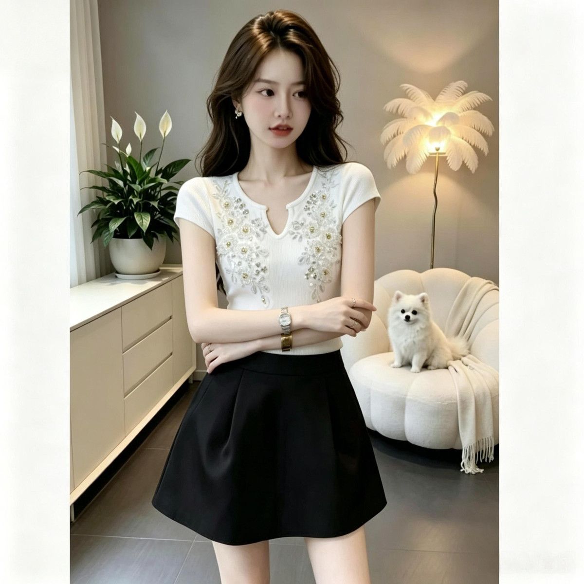 Elegant Beaded Knit Women, 2026 Summer New Dopamine Casual Slim-fit Short-sleeve Top For Women_ecoleips.com