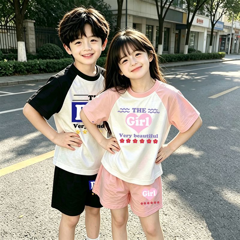 Ensemble t-shirt et short en coton pour garçons et filles été_voghion.com